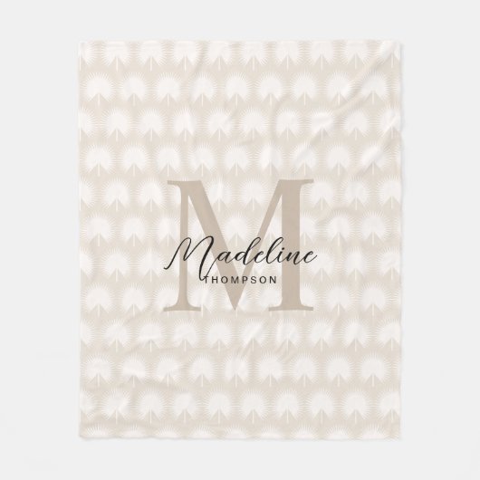 Minimalistisch Chic Beige Anahaw Leaf Script Monog Fleecedecke (Vorderseite)