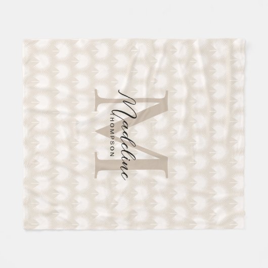 Minimalistisch Chic Beige Anahaw Leaf Script Monog Fleecedecke (Vorderseite (Horizontal))