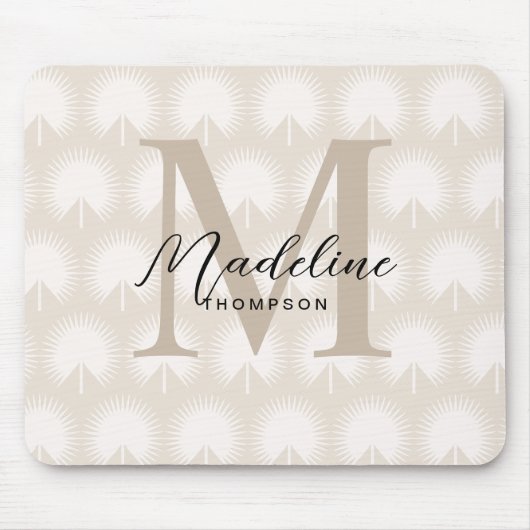 Minimalistisch Chic Beige Anahaw Leaf Script Monog Mousepad (Vorne)