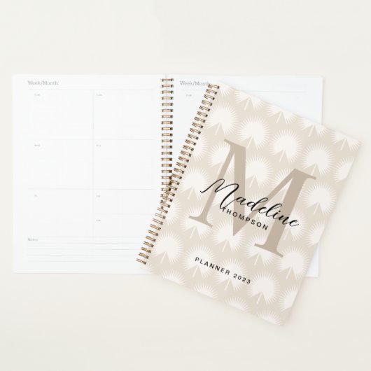 Minimalistisch Chic Beige Anahaw Leaf Script Monog Planer (Anzeige)