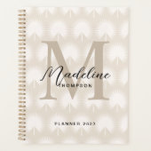 Minimalistisch Chic Beige Anahaw Leaf Script Monog Planer (Vorderseite)