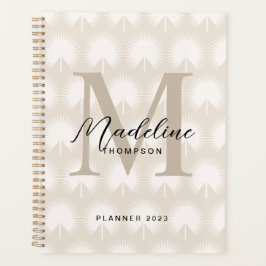 Minimalistisch Chic Beige Anahaw Leaf Script Monog Planer