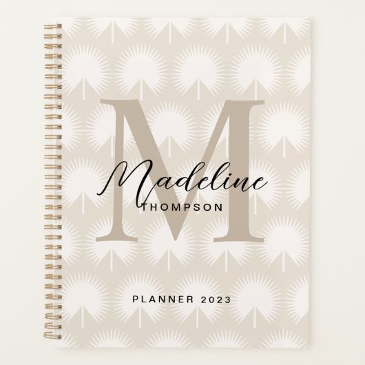 Minimalistisch Chic Beige Anahaw Leaf Script Monog Planer (Vorderseite)