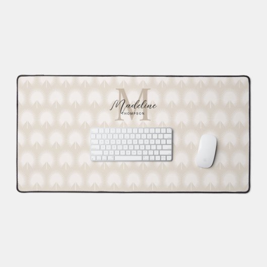 Minimalistisch Chic Beige Anahaw Leaf Script Monog Schreibtischunterlage (Tastatur & Maus)