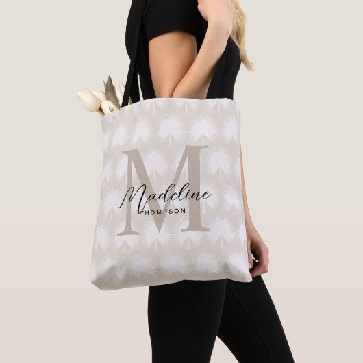 Minimalistisch Chic Beige Anahaw Leaf Script Monog Tasche (Von Nahem)