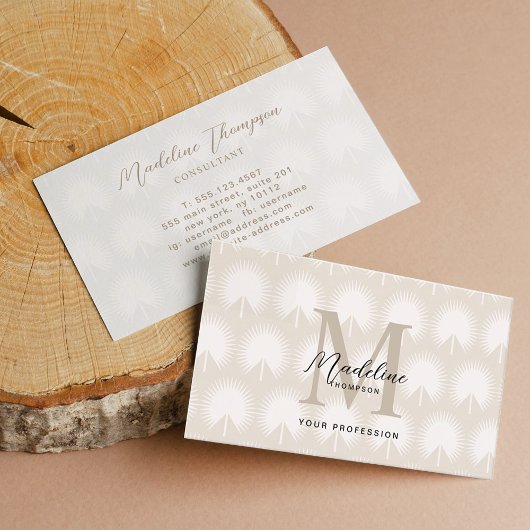 Minimalistisch Chic Beige Anahaw Leaf Script Monog Visitenkarte