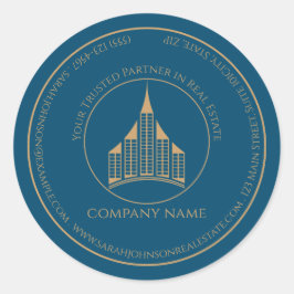 Minimalistisch chic Blue, Brown Real Anwesen Agent Runder Aufkleber