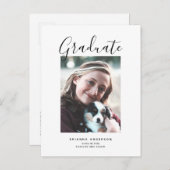 Minimalistisch Chic Brush Script Foto Abschluss Ankündigungspostkarte (Vorne/Hinten)