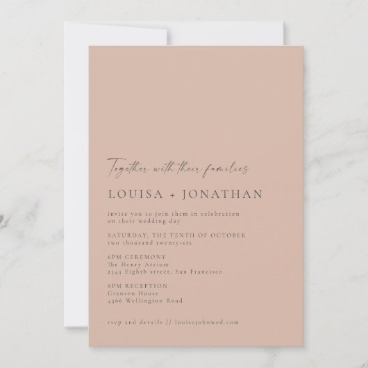 Minimalistisch Chic Classic Dusty Rose Script Wedd Einladung (Vorderseite)