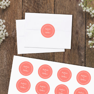 Minimalistisch Chic Coral Wedding Bride Groom Gefa Runder Aufkleber
