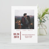 Minimalistisch Chic Foto Save the Date | Burgund (Stehend Vorderseite)