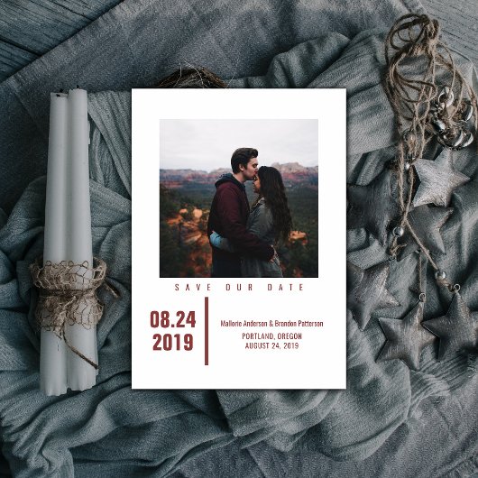 Minimalistisch Chic Foto Save the Date | Burgund