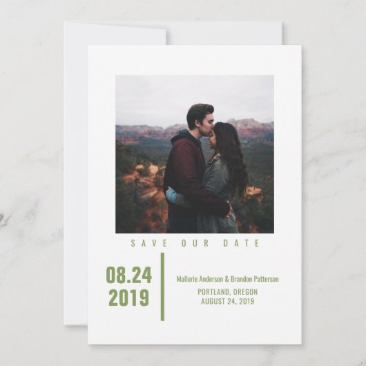 Minimalistisch Chic Foto Save the Date | Olive Gre (Vorderseite)