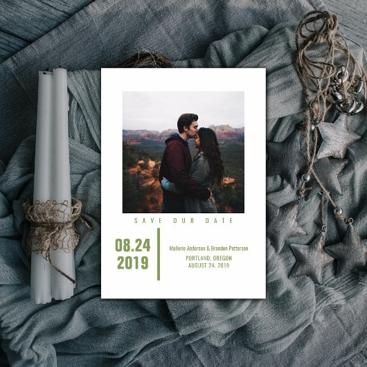 Minimalistisch Chic Foto Save the Date | Olive Gre
