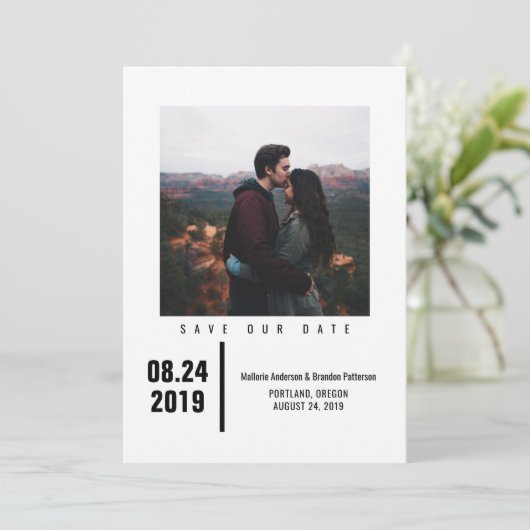 Minimalistisch Chic Foto Save the Date | Schwarz (Stehend Vorderseite)