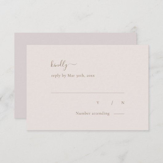 Minimalistisch Chic Gold Blush Einfache Hochzeit RSVP Karte (Vorne/Hinten)