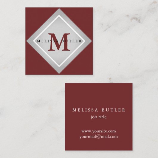 Minimalistisch Chic grau und rot Modernes Monogram Quadratische Visitenkarte (Vorne/Hinten)