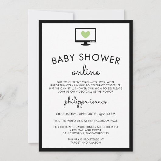 Minimalistisch-Chic-Green-Virtual-Baby-Dusche Einladung (Vorderseite)