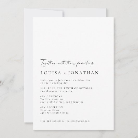 Minimalistisch-Chic-Klassik-Schwarz-weiß-Script-Ho Einladung (Vorderseite)