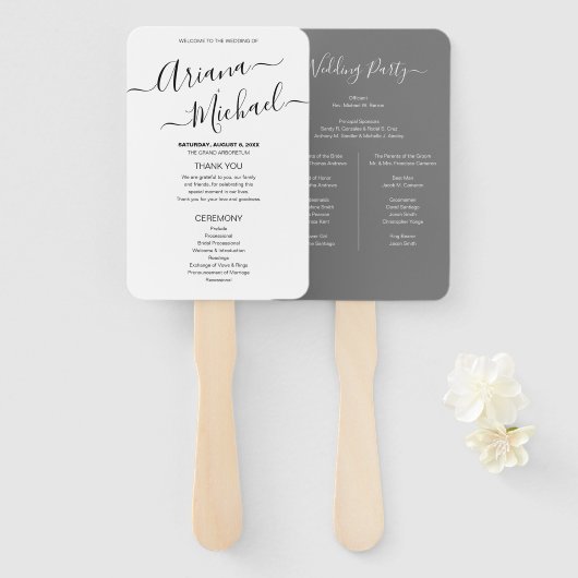 Minimalistisch Chic Mod Gray and White Wedding Pro Fächer (Vorne und Hinten)