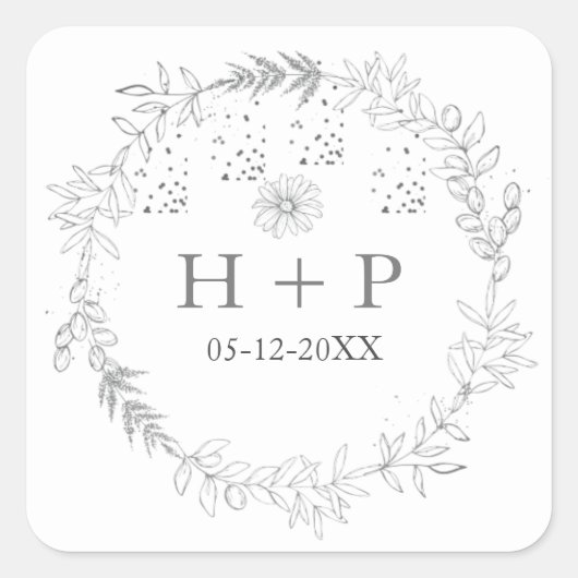 Minimalistisch Chic Monogram Formal Wedding Cockta Quadratischer Aufkleber (Vorderseite)