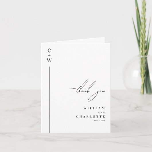 Minimalistisch-Chic-Monogramm-Hochzeit Dankeskarte (Vorderseite)