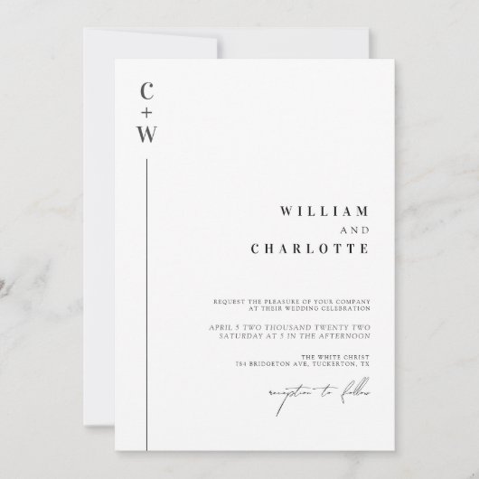 Minimalistisch-Chic-Monogramm-Hochzeit Einladung (Vorderseite)