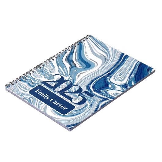 Minimalistisch Chic Ocean Waves Aquarell Blue Wirb Notizblock (Linke Seite)