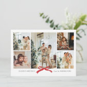 Minimalistisch Chic Red Bow Foto Collage Urlaubska Feiertagskarte (Stehend Vorderseite)