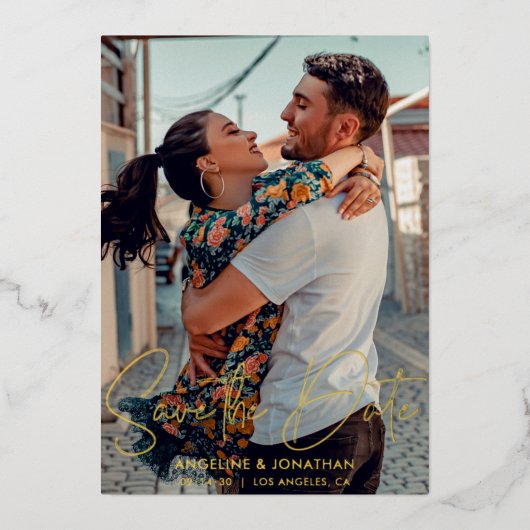 Minimalistisch Chic Save the Date Hochzeitsgold Fo Folieneinladung (Vorderseite)