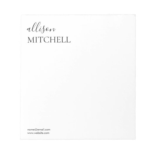 Minimalistisch-Chic-Skriptkalligrafie Notepad Notizblock (Vorderseite)