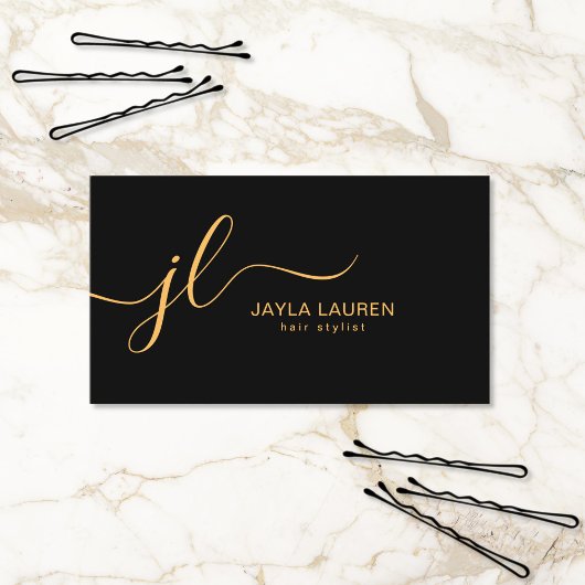 Minimalistisch Chic Stylish Script Monogram Black Visitenkarte