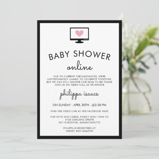 Minimalistisch Chic Virtual Baby Dusche Einladung (Stehend Vorderseite)