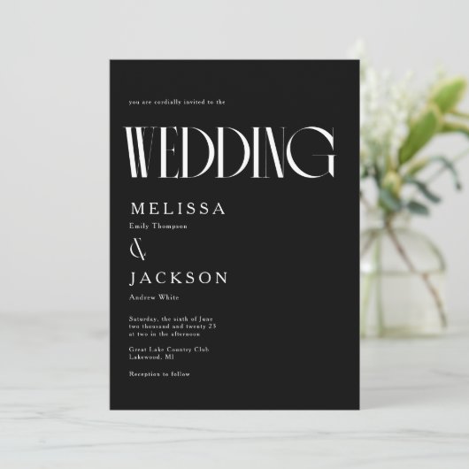Minimalistisch Chic Wedding Black Einladung (Stehend Vorderseite)