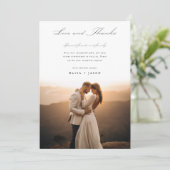 Minimalistisch Chic Wedding Foto Dankeschön Karte (Stehend Vorderseite)