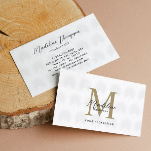 Minimalistisch Chic White Anahaw Leaf Script Monog Visitenkarte