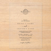 Minimalistisch Clam Seashell Monogram Wedding Acryleinladungen (Vorderseite)
