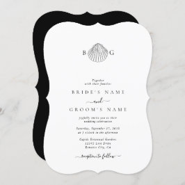 Minimalistisch Clam Seashell Monogram Wedding Einladung