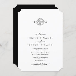 Minimalistisch Clam Seashell Monogram Wedding Einladung