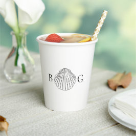 Minimalistisch Clam Seashell Monogram Wedding Pappbecher