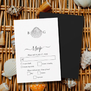 Minimalistisch Clam Seashell Monogram Wedding RSVP Karte
