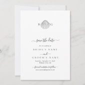 Minimalistisch Clam Seashell Monogram Wedding Save The Date (Vorderseite)