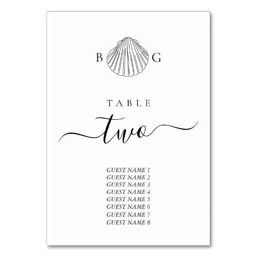 Minimalistisch Clam Seashell Monogram Wedding Tischnummer (Rückseite)