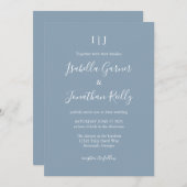 Minimalistisch Classic Dusty Blue Wedding Einladung (Vorne/Hinten)