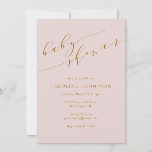 Minimalistisch Classic Elegant Pink Baby Dusche Einladung (Vorderseite)