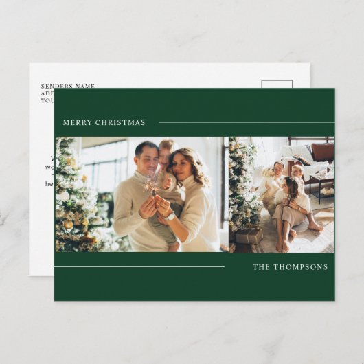 Minimalistisch Classic Green Foto Collage Christma Postkarte (Vorne/Hinten)