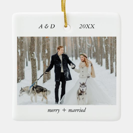 Minimalistisch Classic Merry und Verheiratetes Fot Keramikornament (Vorderseite)