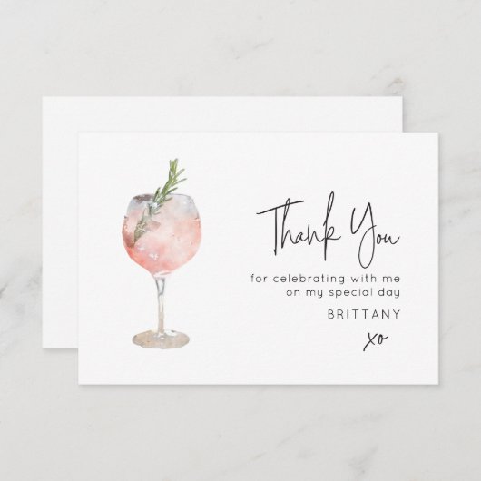 Minimalistisch Cocktail Wein Dankeschön Karte (Vorne/Hinten)