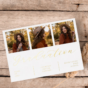 Minimalistisch Collage Abschluss 3 Fotos Real Silv Folieneinladung