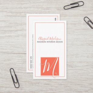 Minimalistisch Coral Elegant Script Monogram Visitenkarte